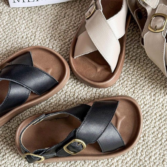 Simple genuine leather soft-soled boys' sandals