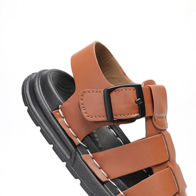 Full grain leather open toe boys sandals