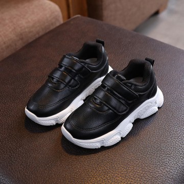 Black leather comfortable boys sneakers