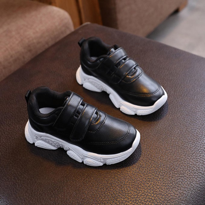 Black leather comfortable boys sneakers