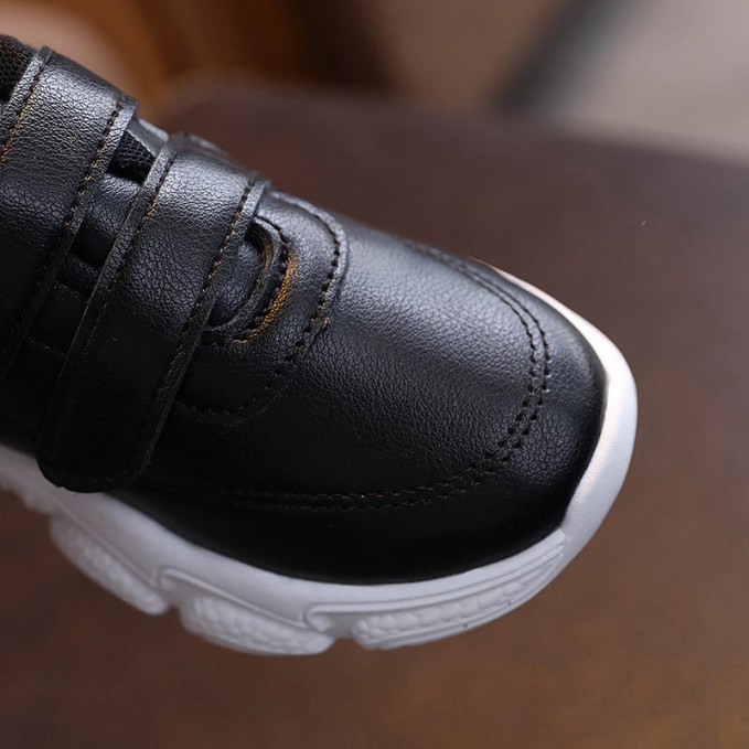 Black leather comfortable boys sneakers