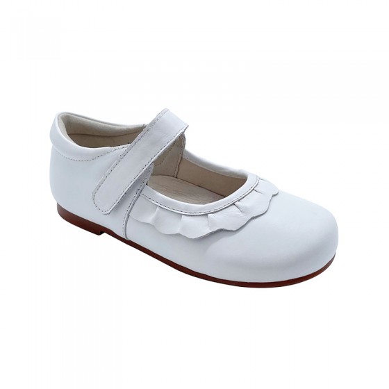 White wide round toe non-slip girls' leather shoes