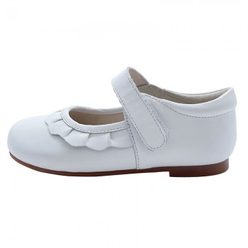 White wide round toe non-slip girls' leather shoes