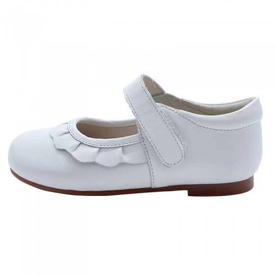 White wide round toe non-slip girls' leather shoes