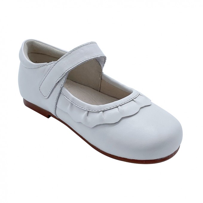 White wide round toe non-slip girls' leather shoes