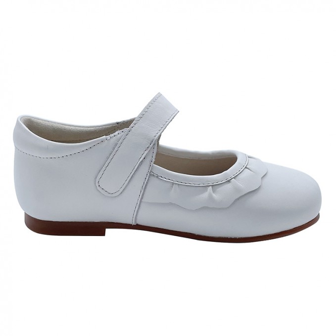 White wide round toe non-slip girls' leather shoes