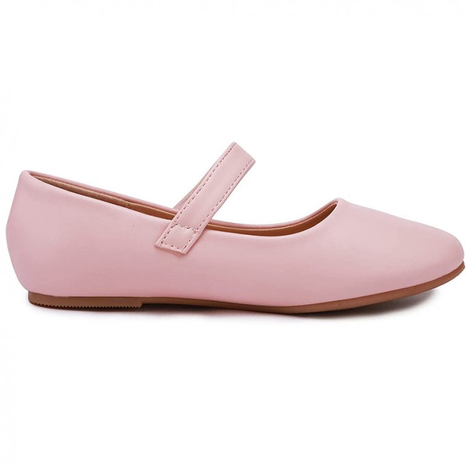 Pink simple round toe non-slip girls' leather shoes