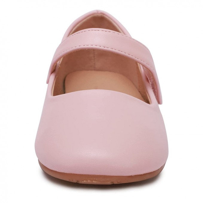 Pink simple round toe non-slip girls' leather shoes