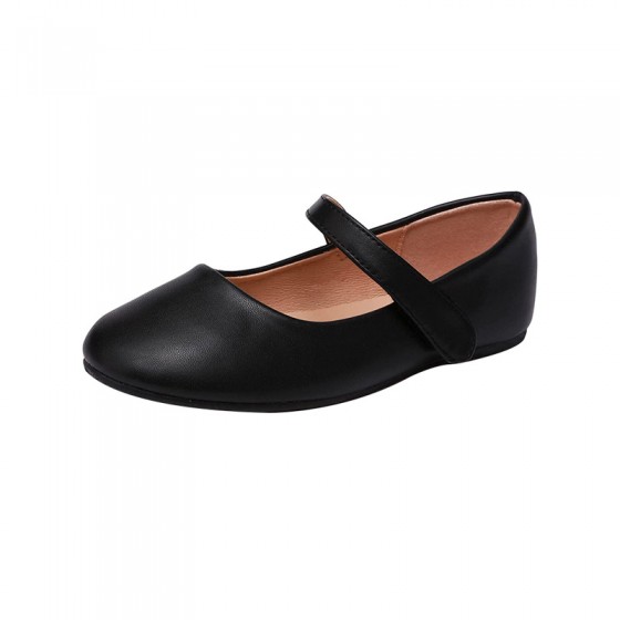 High quality black soft bottom non-slip girls leather shoes