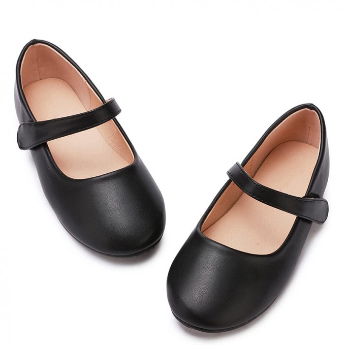 High quality black soft bottom non-slip girls leather shoes