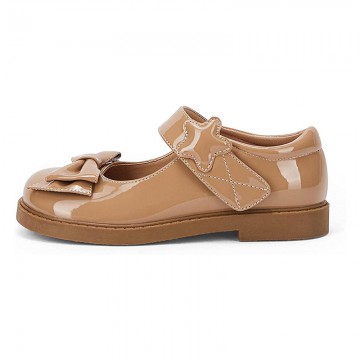 Brown elegant bow decorated girls leather shoes