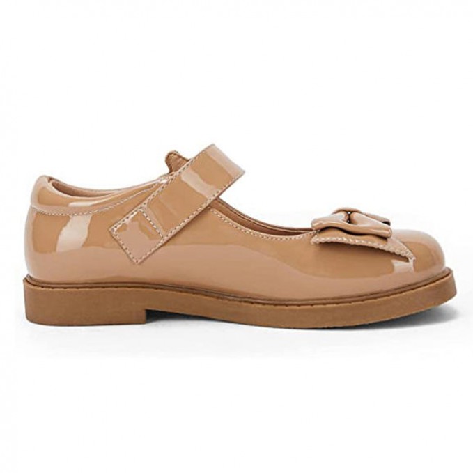 Brown elegant bow decorated girls leather shoes