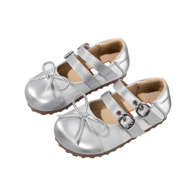 Bowknot decoration flat non-slip girls' leather shoes