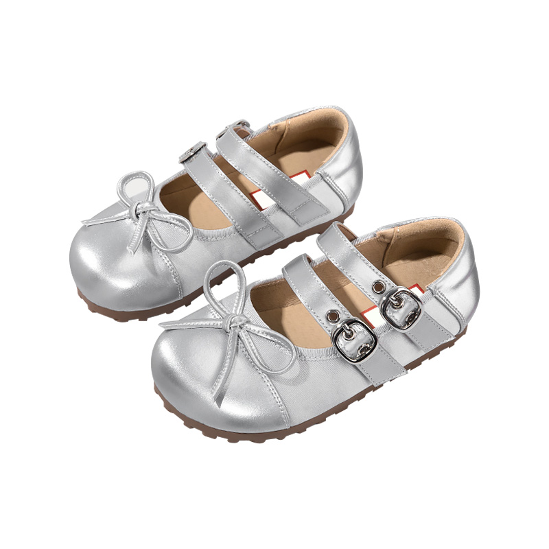 Bowknot decoration flat non-slip girls' leather shoes
