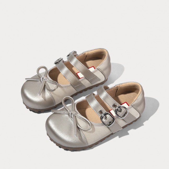 Bowknot decoration flat non-slip girls' leather shoes