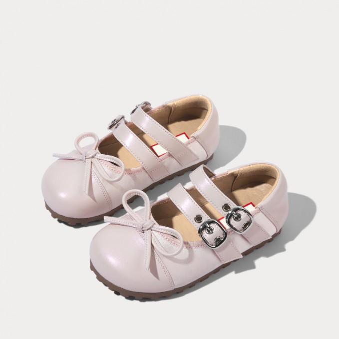 Bowknot decoration flat non-slip girls' leather shoes