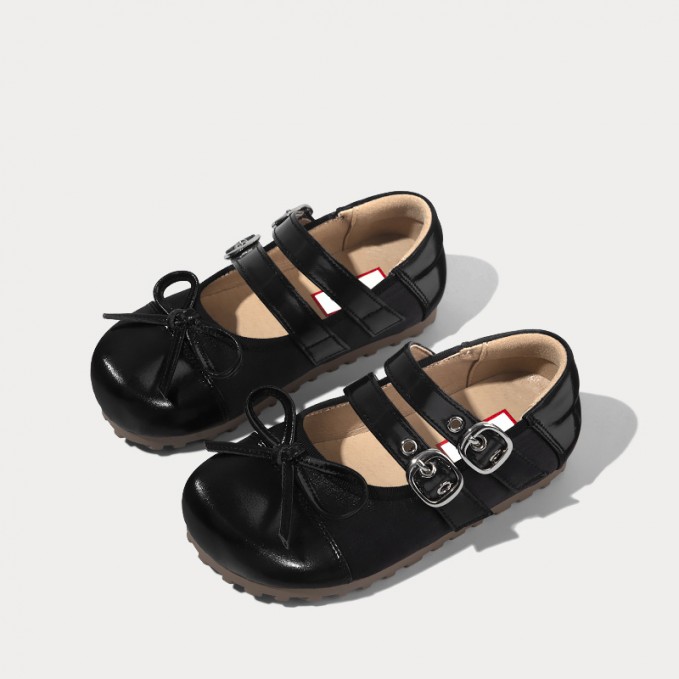 Bowknot decoration flat non-slip girls' leather shoes