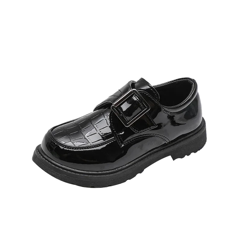 Black glossy leather non-slip girls shoes