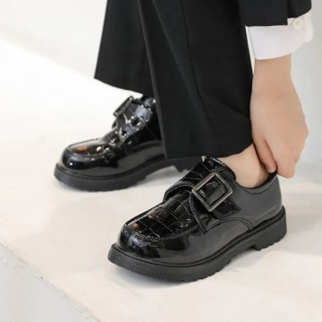 Black glossy leather non-slip girls shoes