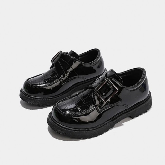 Black glossy leather non-slip girls shoes
