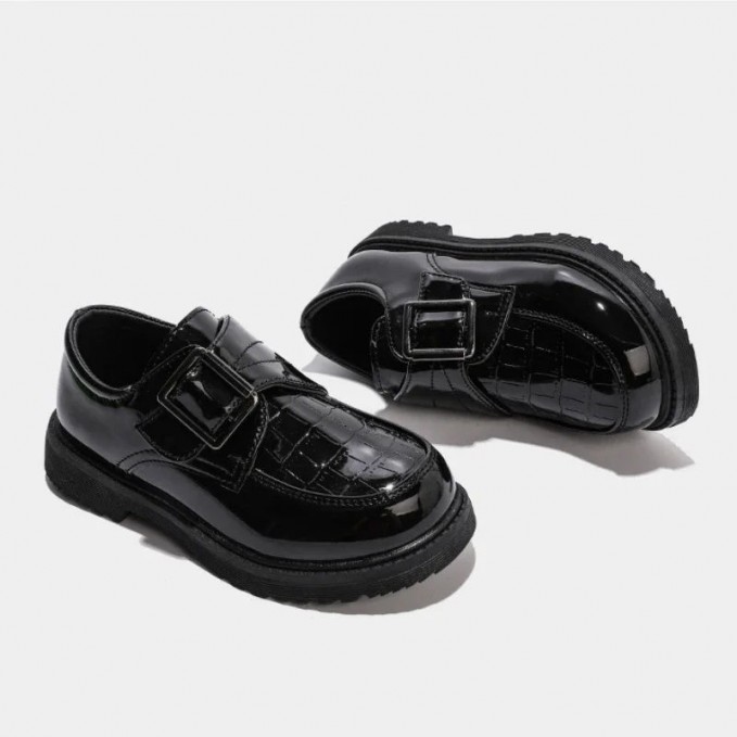 Black glossy leather non-slip girls shoes