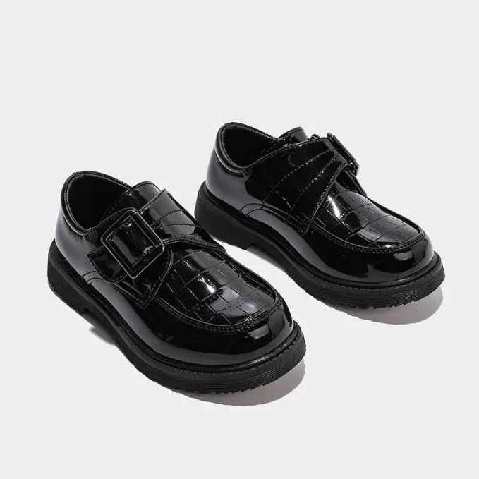 Black glossy leather non-slip girls shoes