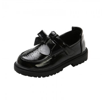 Bow breathable soft sole girls leather shoes