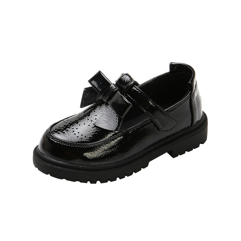 Bow breathable soft sole girls leather shoes