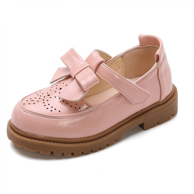 Bow breathable soft sole girls leather shoes