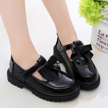 Bow breathable soft sole girls leather shoes