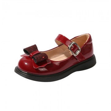 Glitter bow patent leather girls shoes