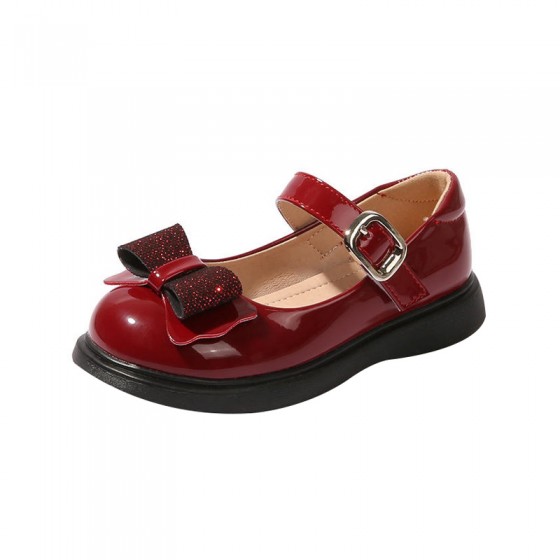 Glitter bow patent leather girls shoes