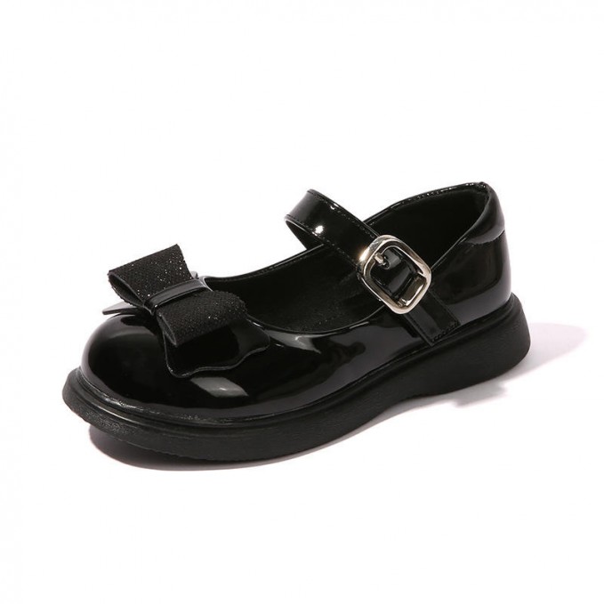 Glitter bow patent leather girls shoes