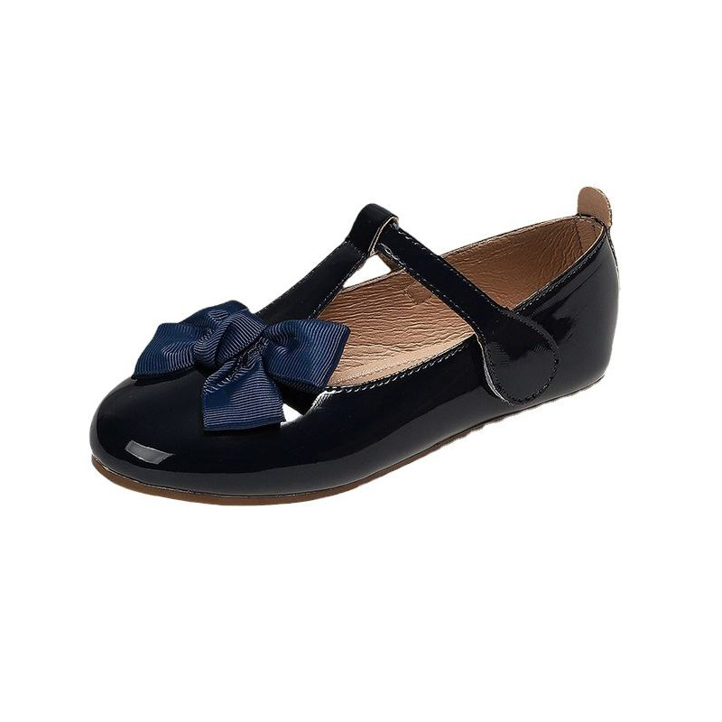 Bowknot decoration soft sole girls leather shoes