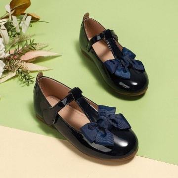 Bowknot decoration soft sole girls leather shoes