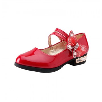 Elegant bow decoration smooth girls leather shoes