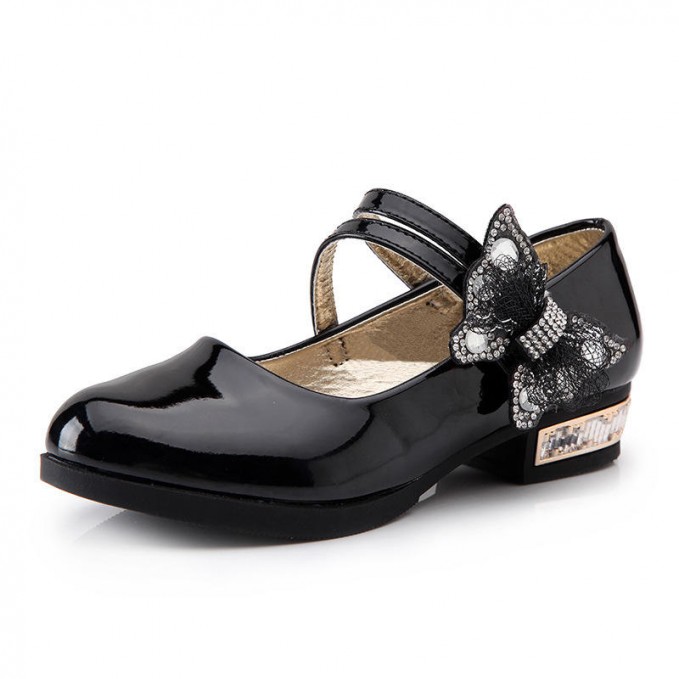Elegant bow decoration smooth girls leather shoes