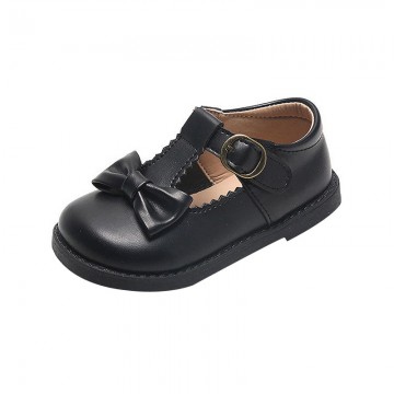Fashion bow breathable girls leather shoes