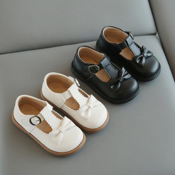 Fashion bow breathable girls leather shoes