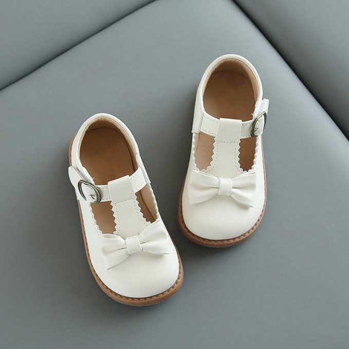 Fashion bow breathable girls leather shoes