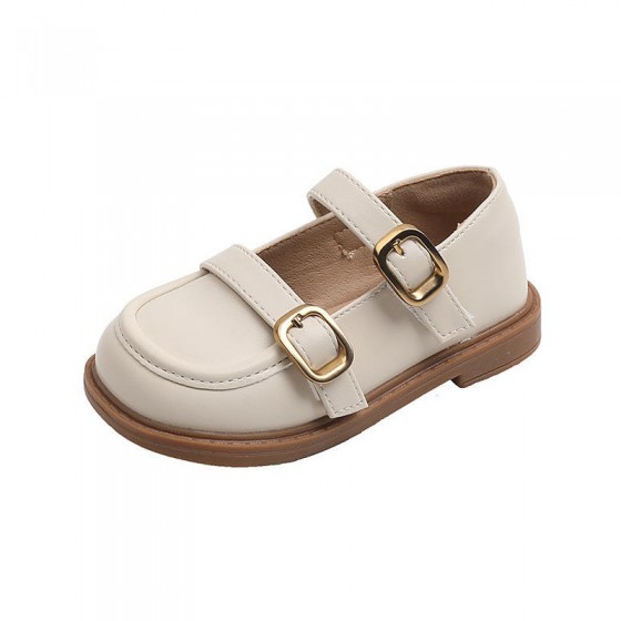 Vintage leather wide round toe soft sole girls' shoes