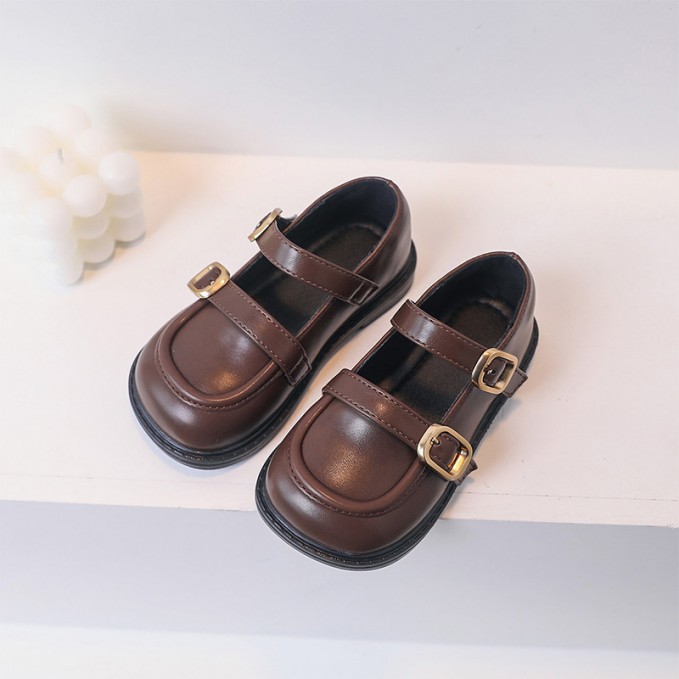 Vintage leather wide round toe soft sole girls' shoes