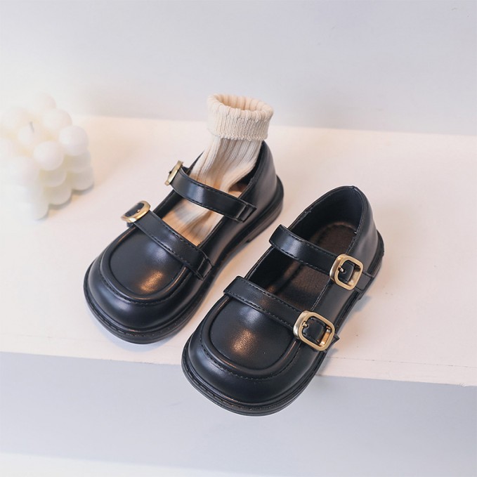 Vintage leather wide round toe soft sole girls' shoes