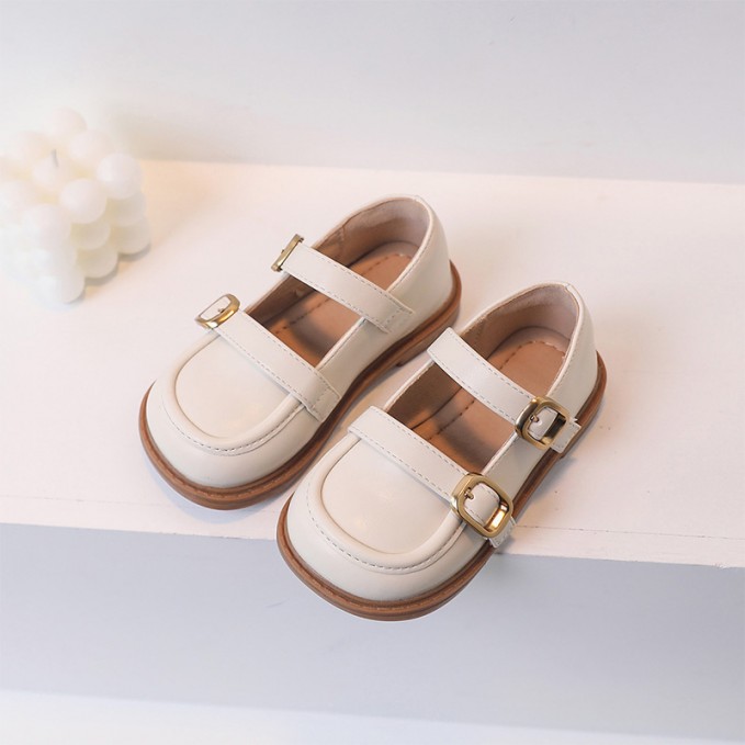 Vintage leather wide round toe soft sole girls' shoes