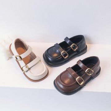 Vintage leather wide round toe soft sole girls' shoes