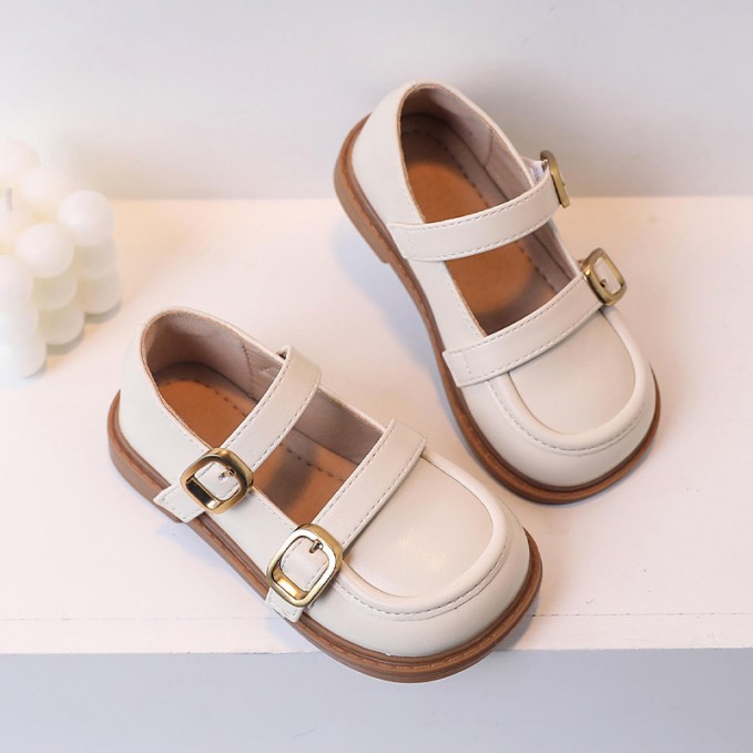 Vintage leather wide round toe soft sole girls' shoes