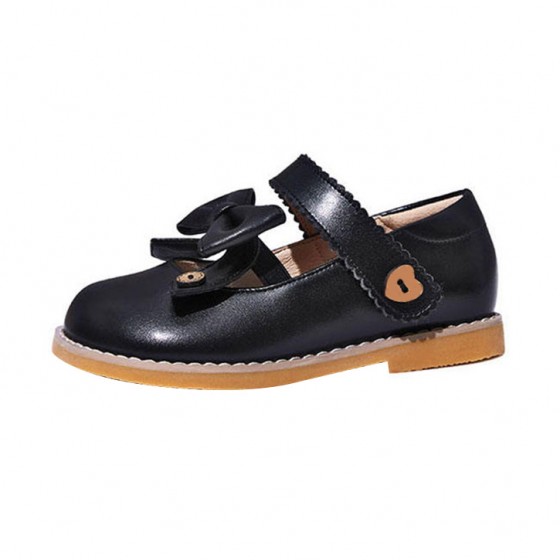 Bow front elastic non-slip girls' leather shoes