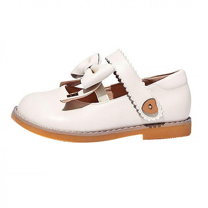Bow front elastic non-slip girls' leather shoes