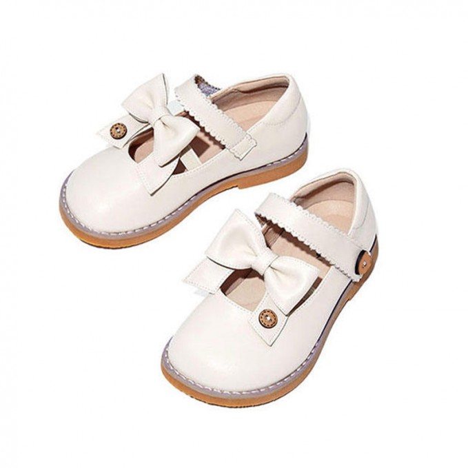 Bow front elastic non-slip girls' leather shoes