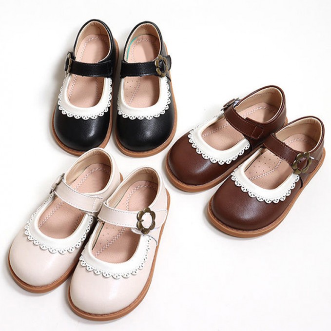 Elegant non-slip soft-soled girls' leather shoes